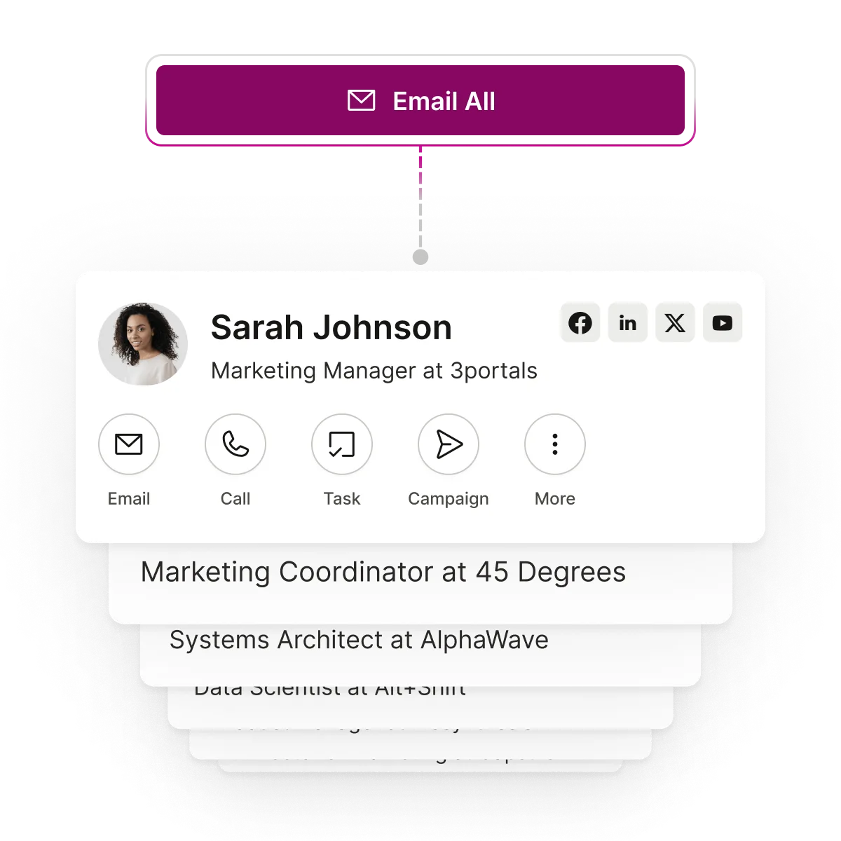 A Seamless Email All button connected to a list of contacts.