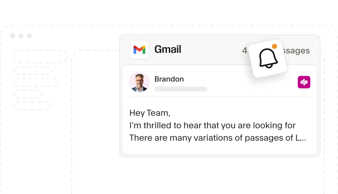 Mock gmail message with a notification bell.