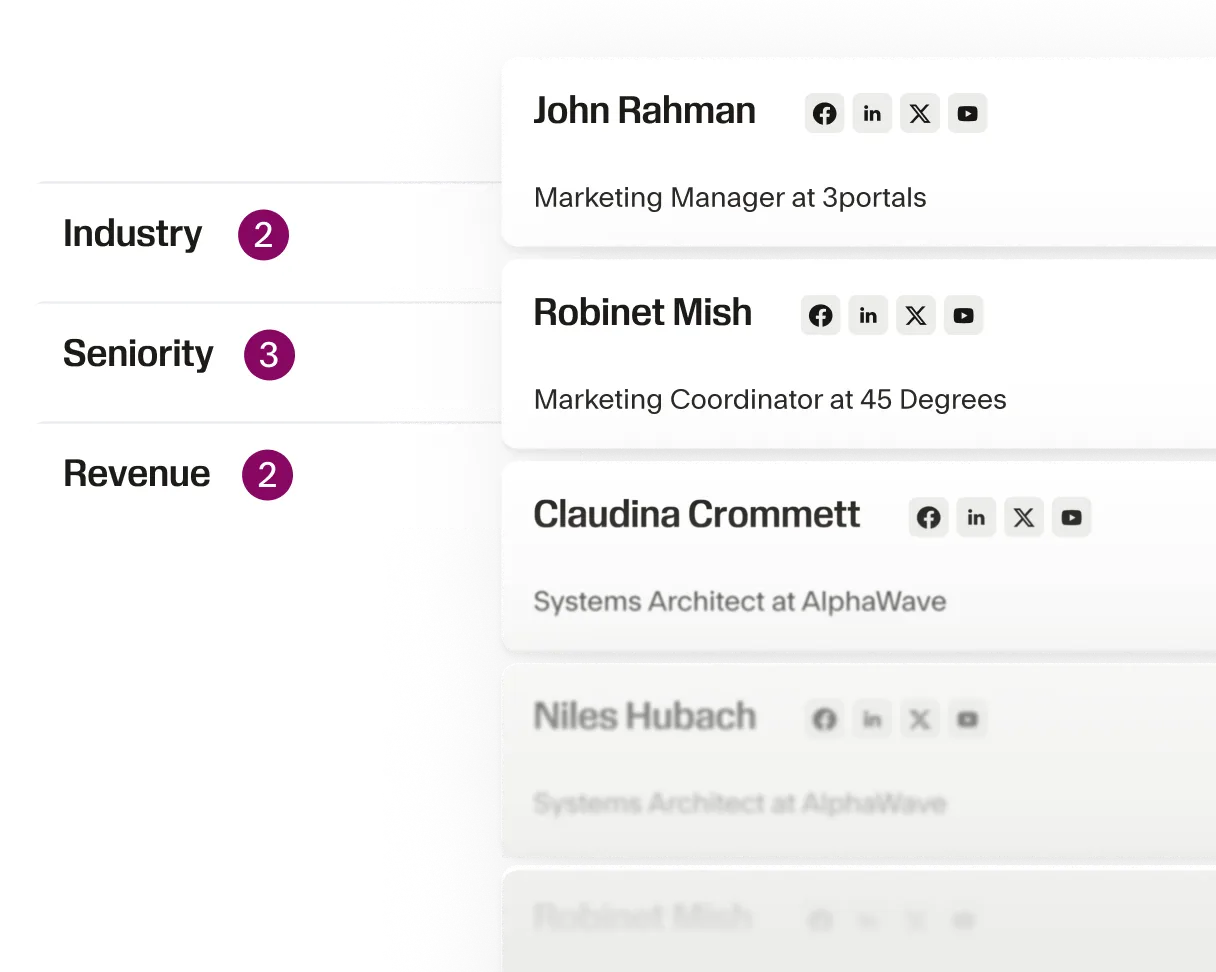​​Seamless filters with the resulting list of leads.