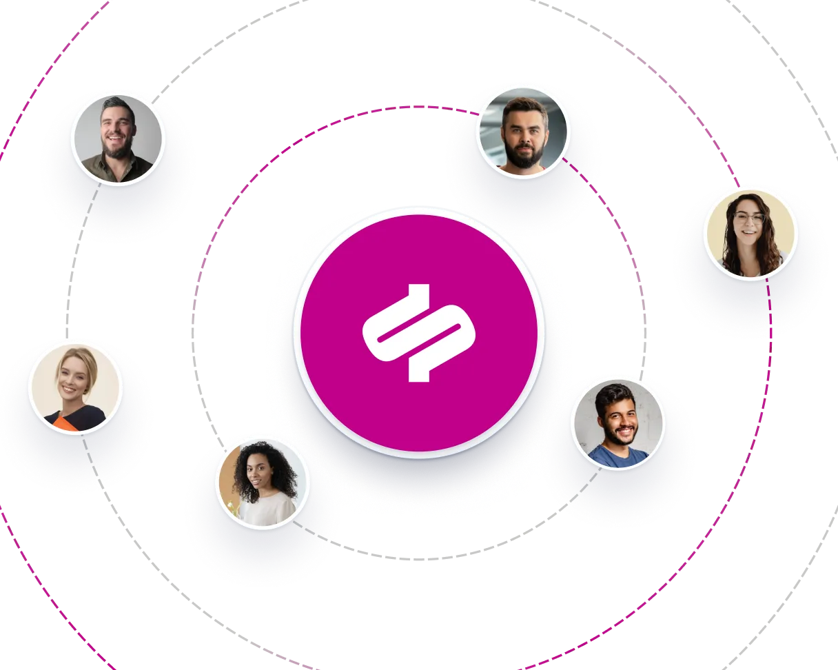 Contact bubbles orbiting the Seamless icon.