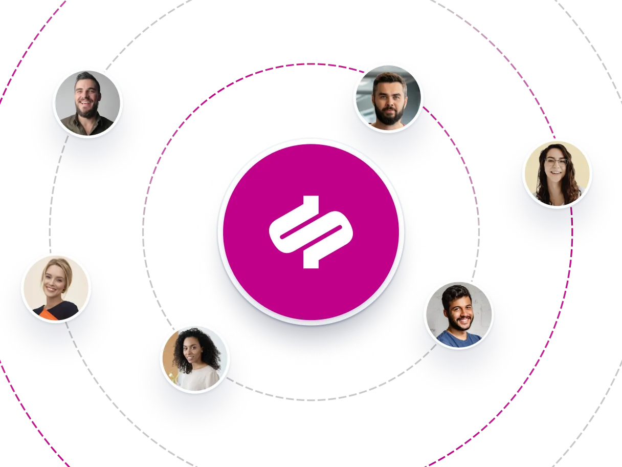 Contact bubbles orbiting the Seamless icon.