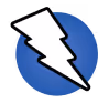 White lightning bolt icon over a blue circular background.