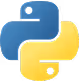 Python programming language logo with blue and yellow stylized snake heads.