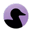 Stylized purple silhouette of a swan facing left against a white background.