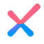 Icon showing a stylized X with the left stroke in pink and the right stroke in blue.