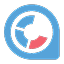 Simplified pie chart icon with three segments in blue, black, and red.