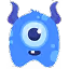 Blue cartoon alien with one large eye, antennae, and three fingers on each hand.