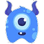 Blue cartoon alien with one large eye, antennae, and three fingers on each hand.