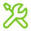 Green wrench and screwdriver crossed icon representing tools or settings.