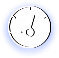 Clock with white hands showing 1:00 inside a blue circular progress border.