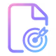 Purple and blue gradient icon of a document with a target and arrow symbol.