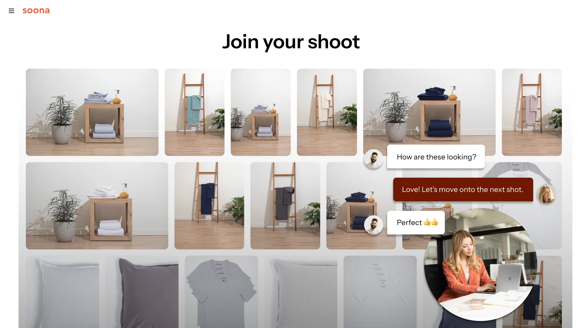 Joining a live soona shoot and approving product photos in real time
