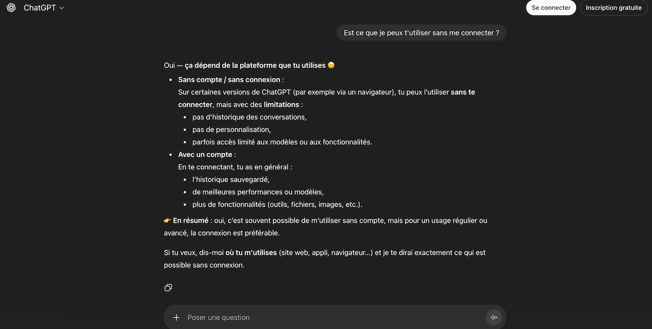Utiliser ChatGPT gratuitement et sans s'inscrire