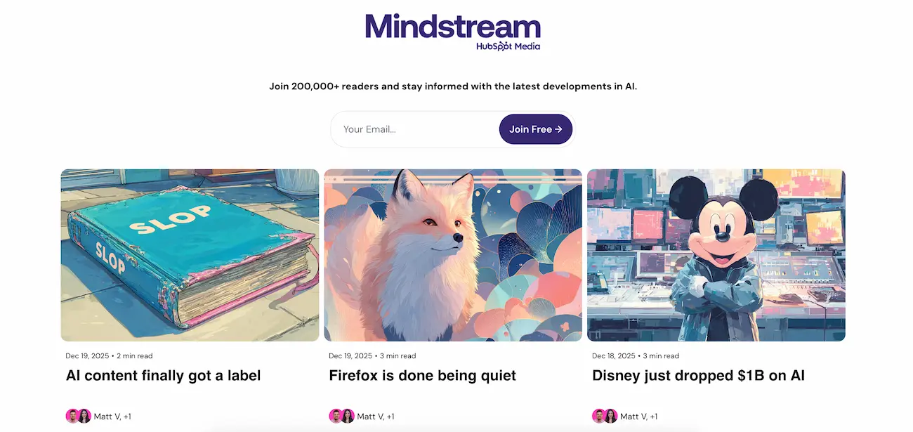 Mindstream, une newsletter et un site d'actu de l'IA en anglais