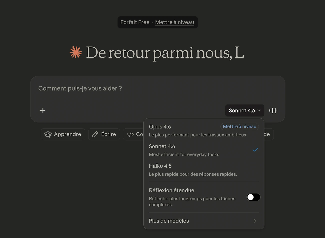 Modèles disponibles avec Claude AI gratuit