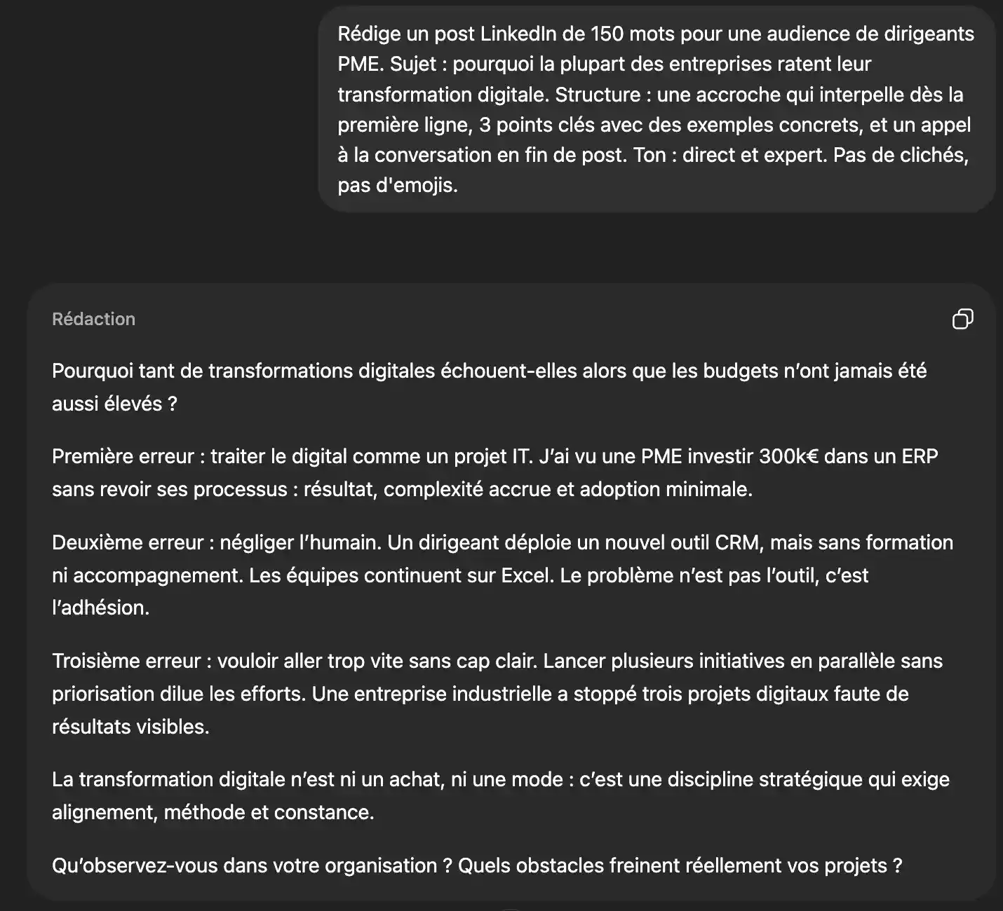 Utiliser ChatGPT pour des posts LinkedIn