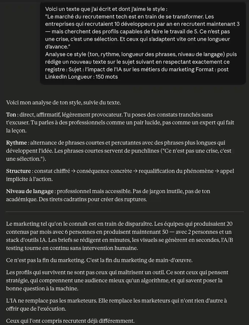 Prompt pour demander à Claude AI d'écrire dans votre style