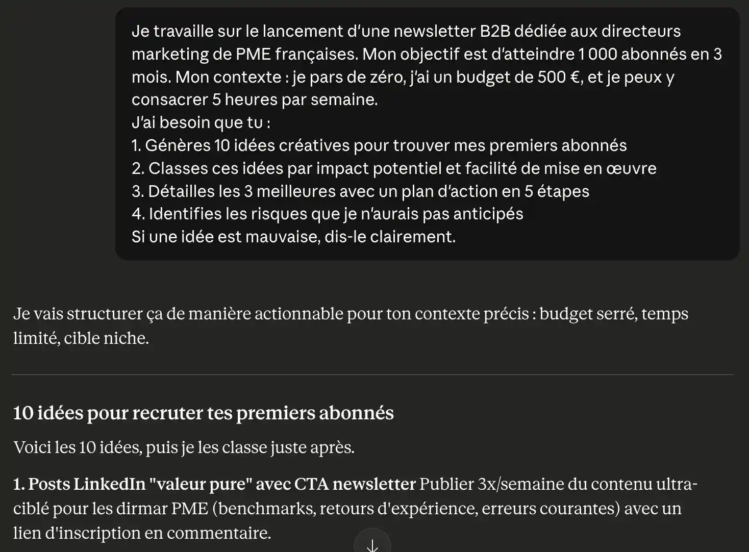 Utiliser Claude pour brainstormer