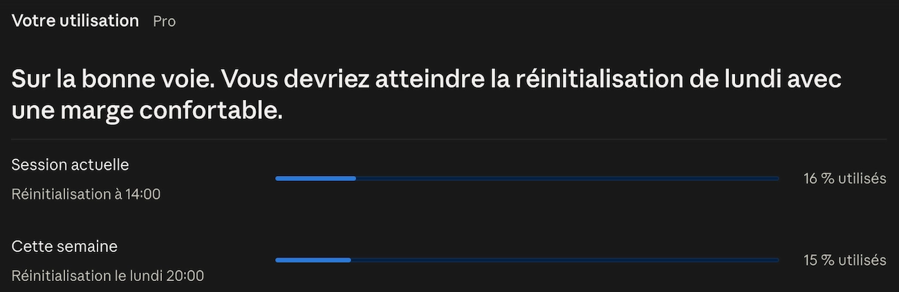 Consulter sa limite de session et hebdomadaire Claude