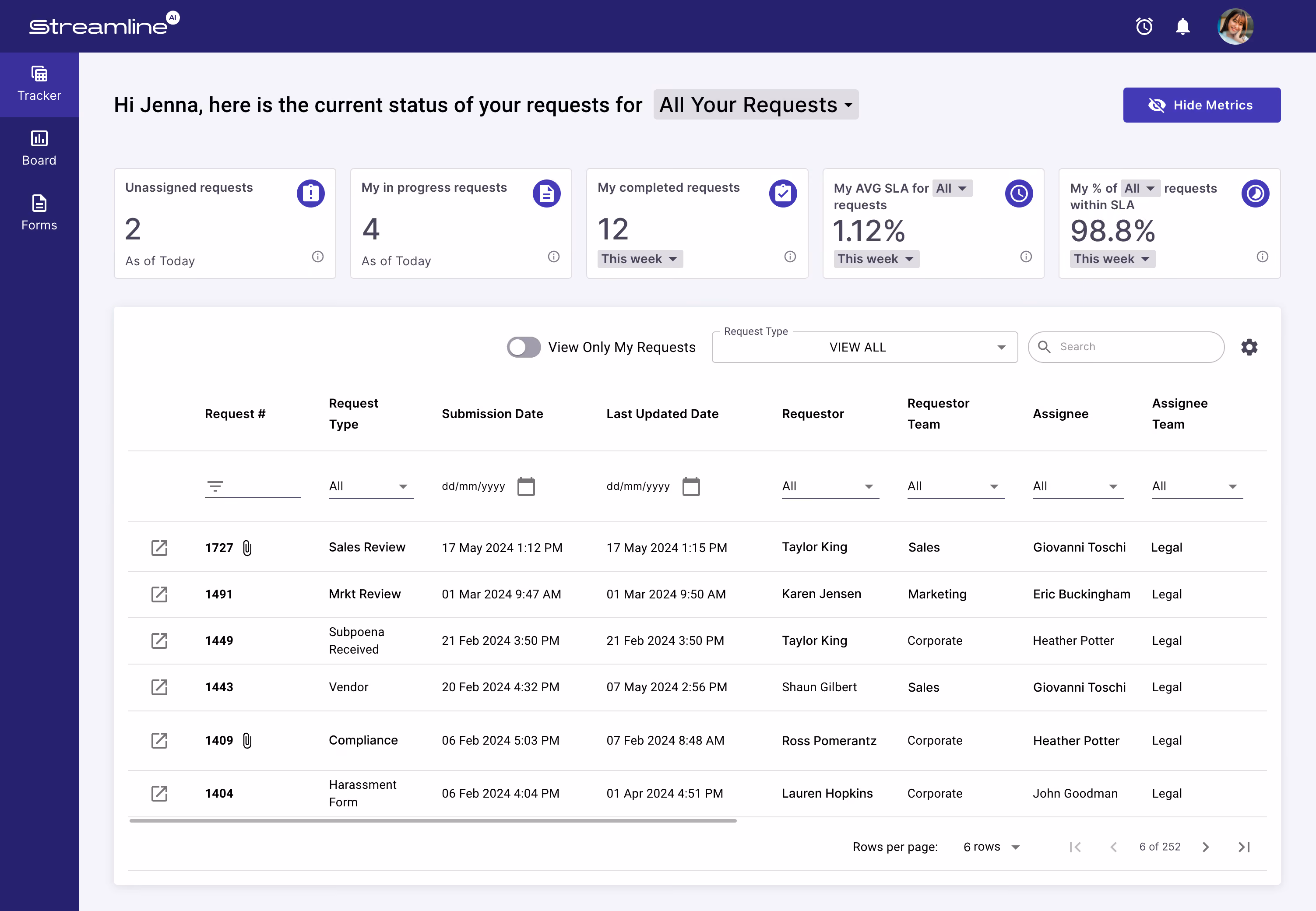 Streamline AI's unified dashboard of all legal work