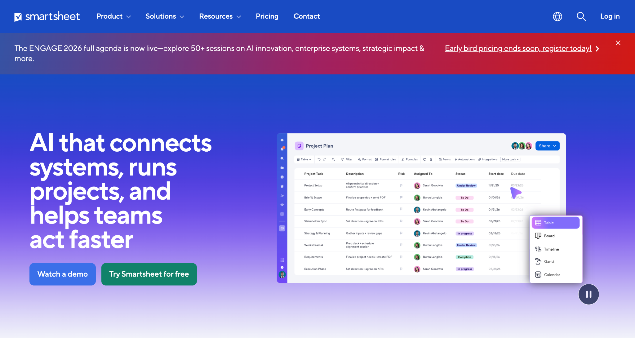 Smartsheet homepage