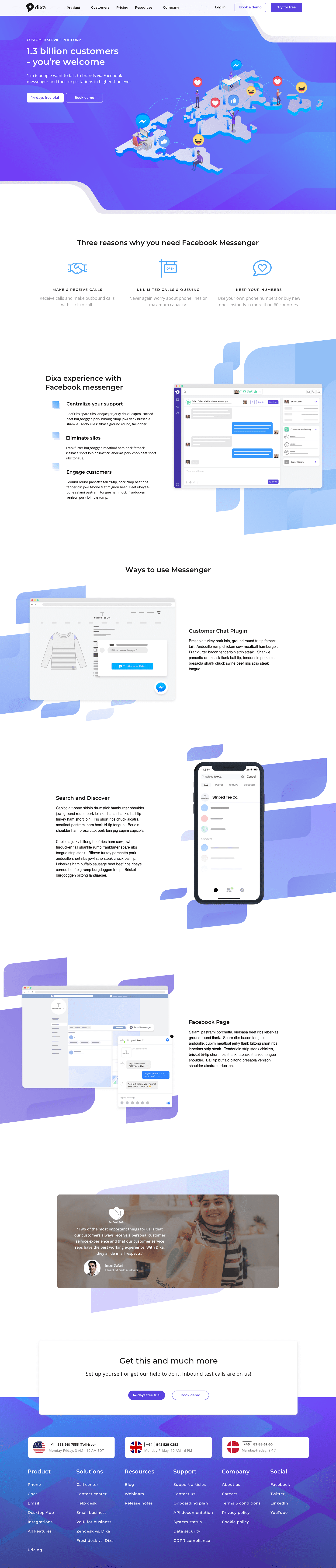 Dixa Messenger feature page mockup