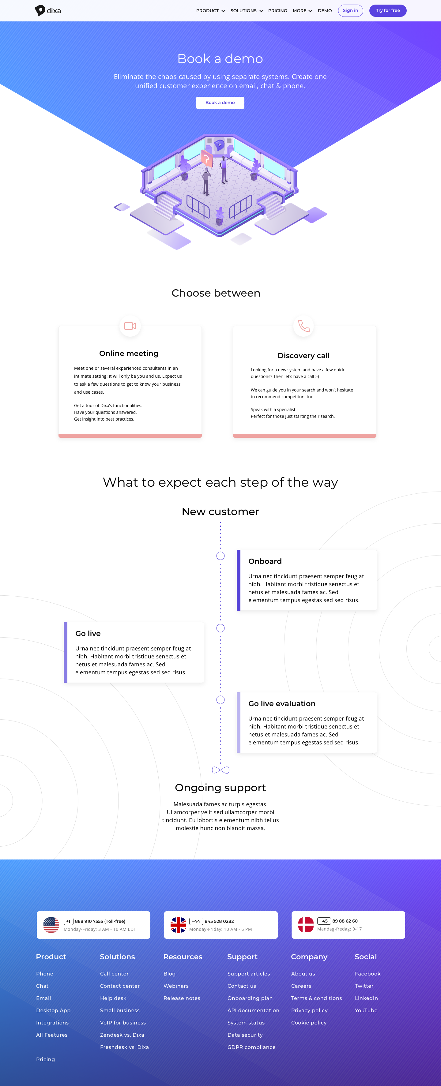 Dixa book a demo page mockup