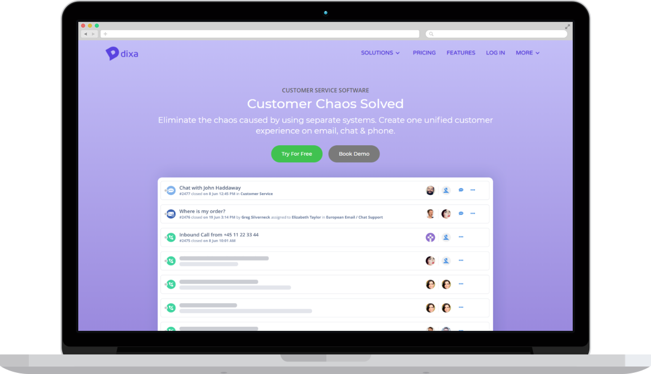 Proposal for Dixa landing page shown on a laptop