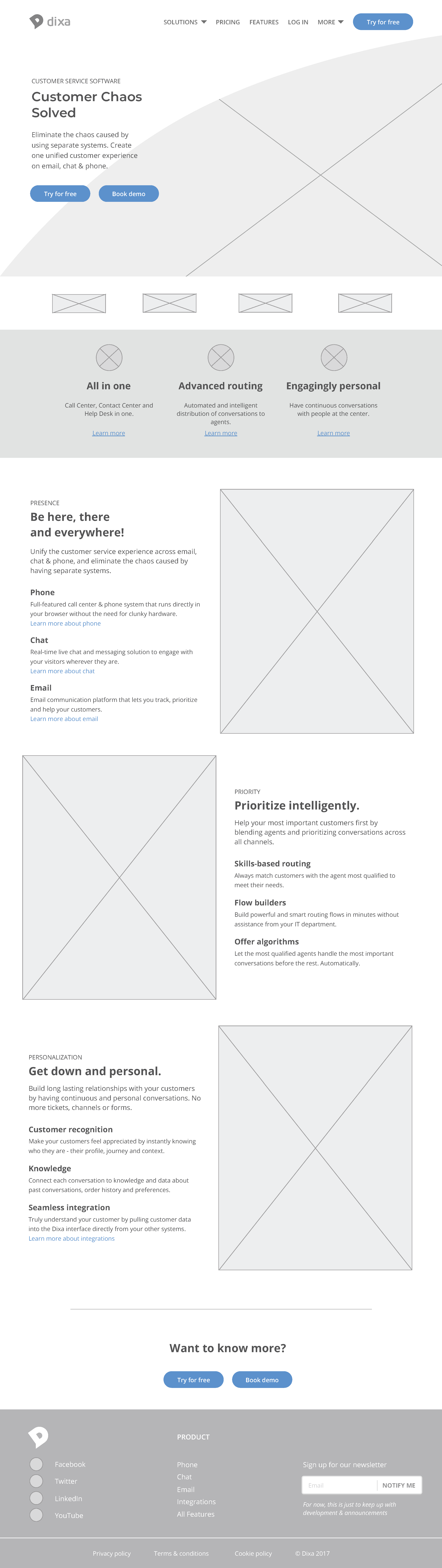 Home page mockup for Dixa proposal