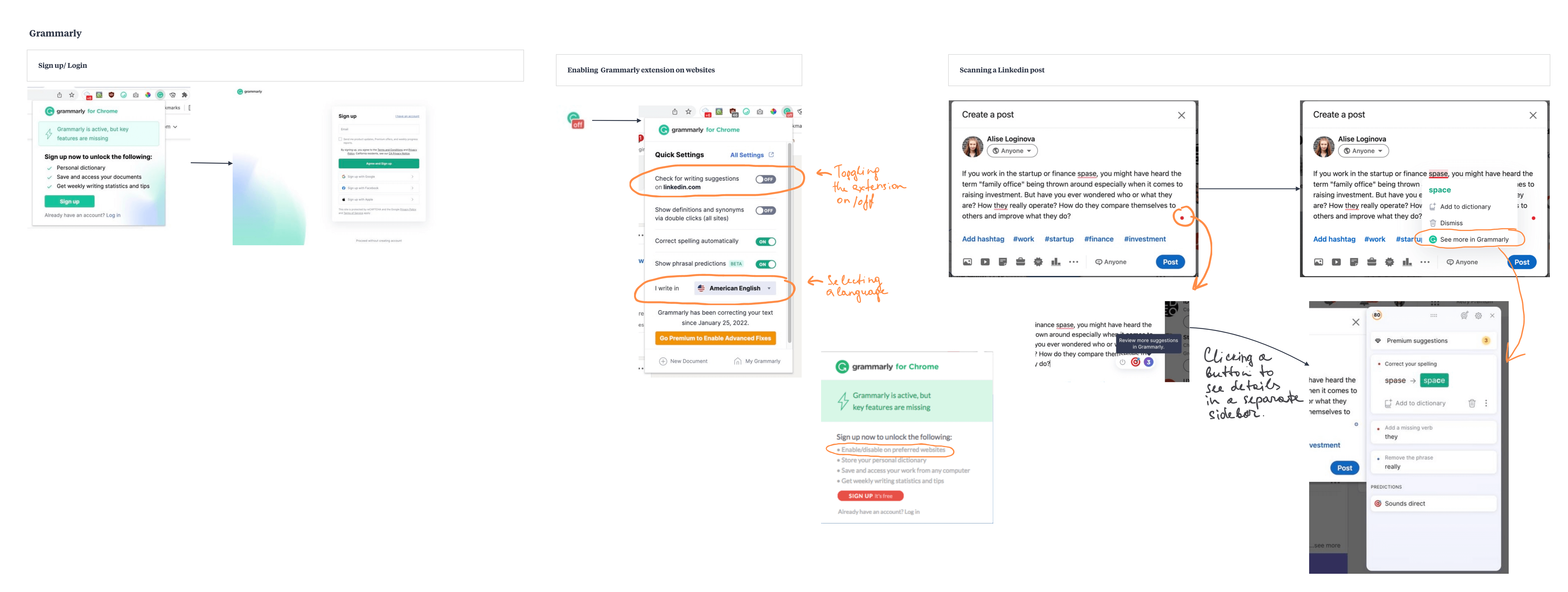 Milanote board — Grammarly analysis