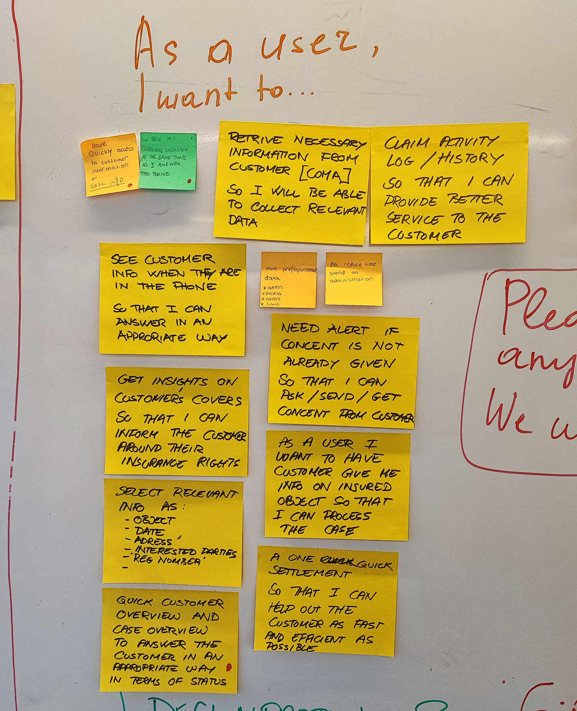 User stories sticky notes board
