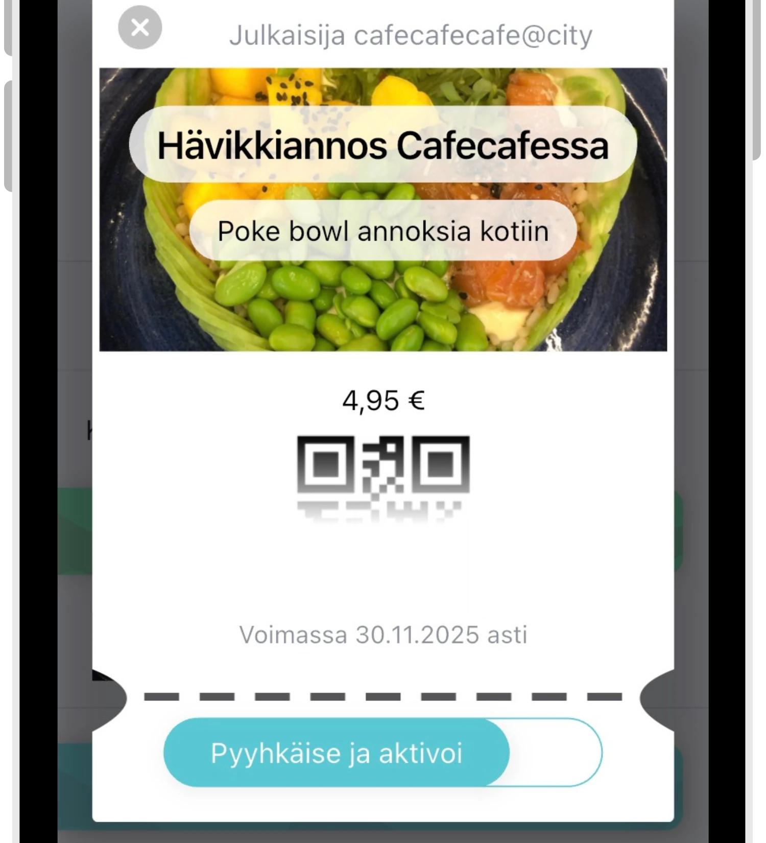 Pyyhkäise kuponki ja nouda ostoksesi myyjältä