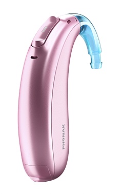 Pink and blue pediatric hearing aid