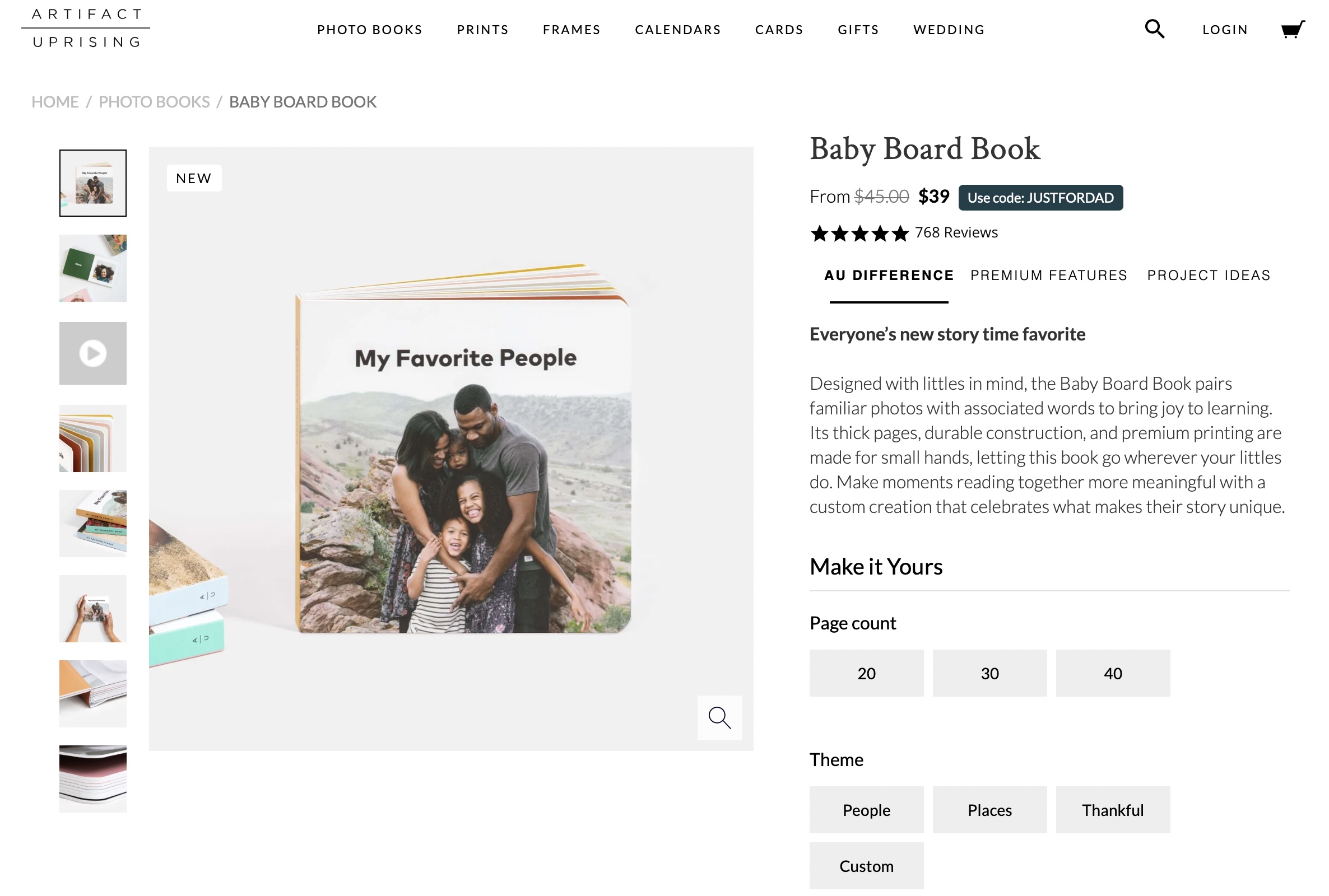 Screenshot of online store for custom photo books