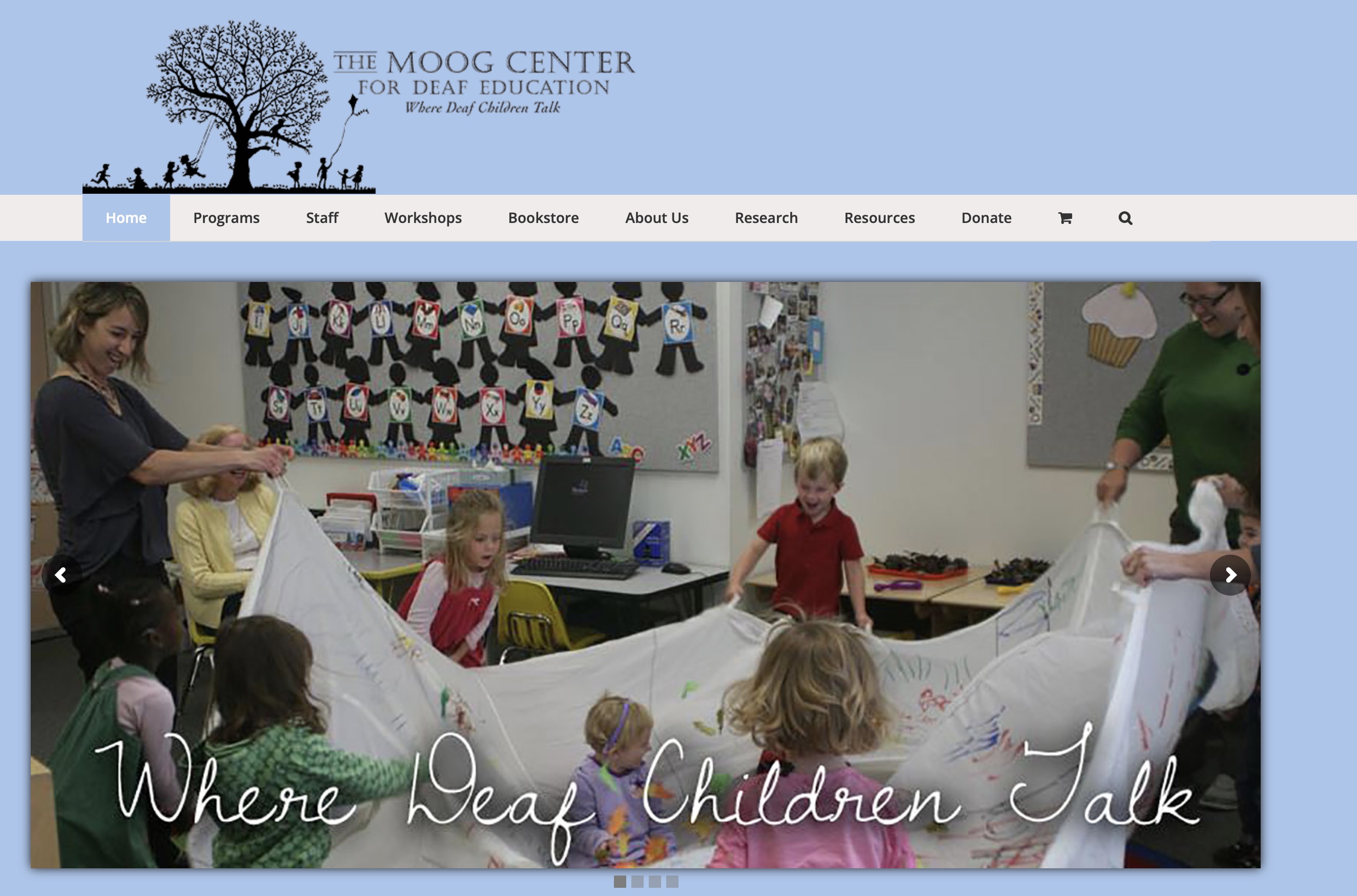 Screenshot of a website featuring image of children at school