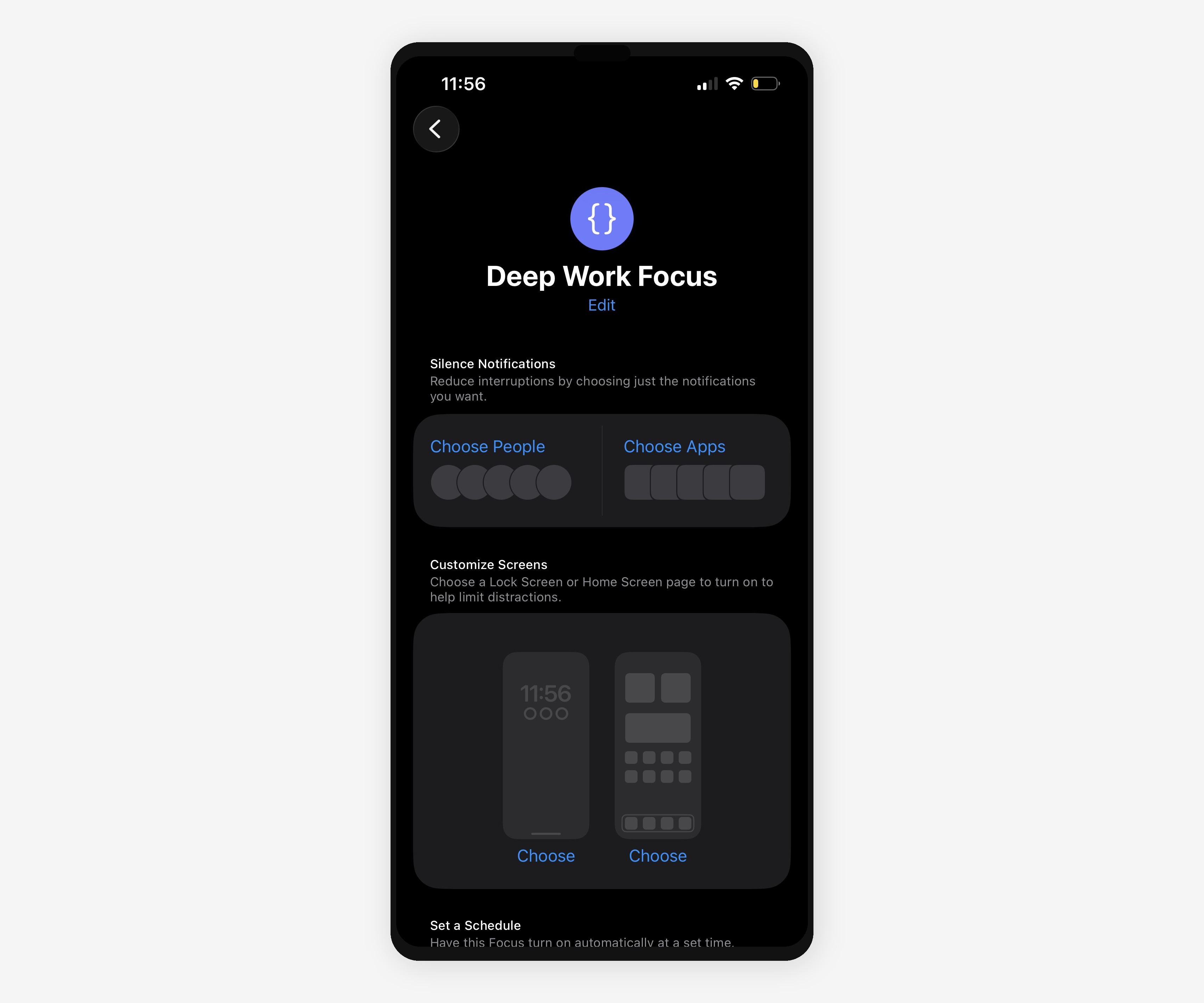 iPhone Focus Mode configuration to hide Instagram from Home Screen