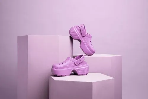 Purple crocs on purple blocks