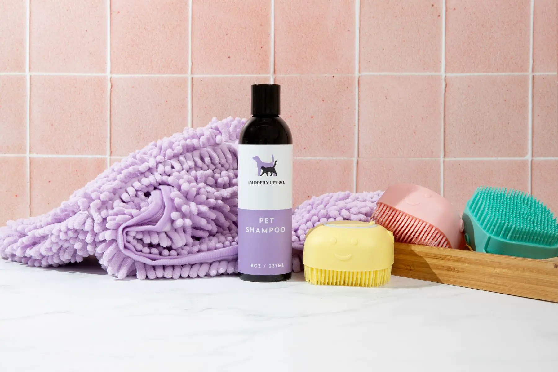 pet shampoo in bathroom scene