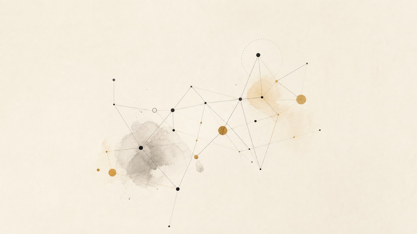 Minimalist illustration of a connected network of ideas, evoking an archive of essays