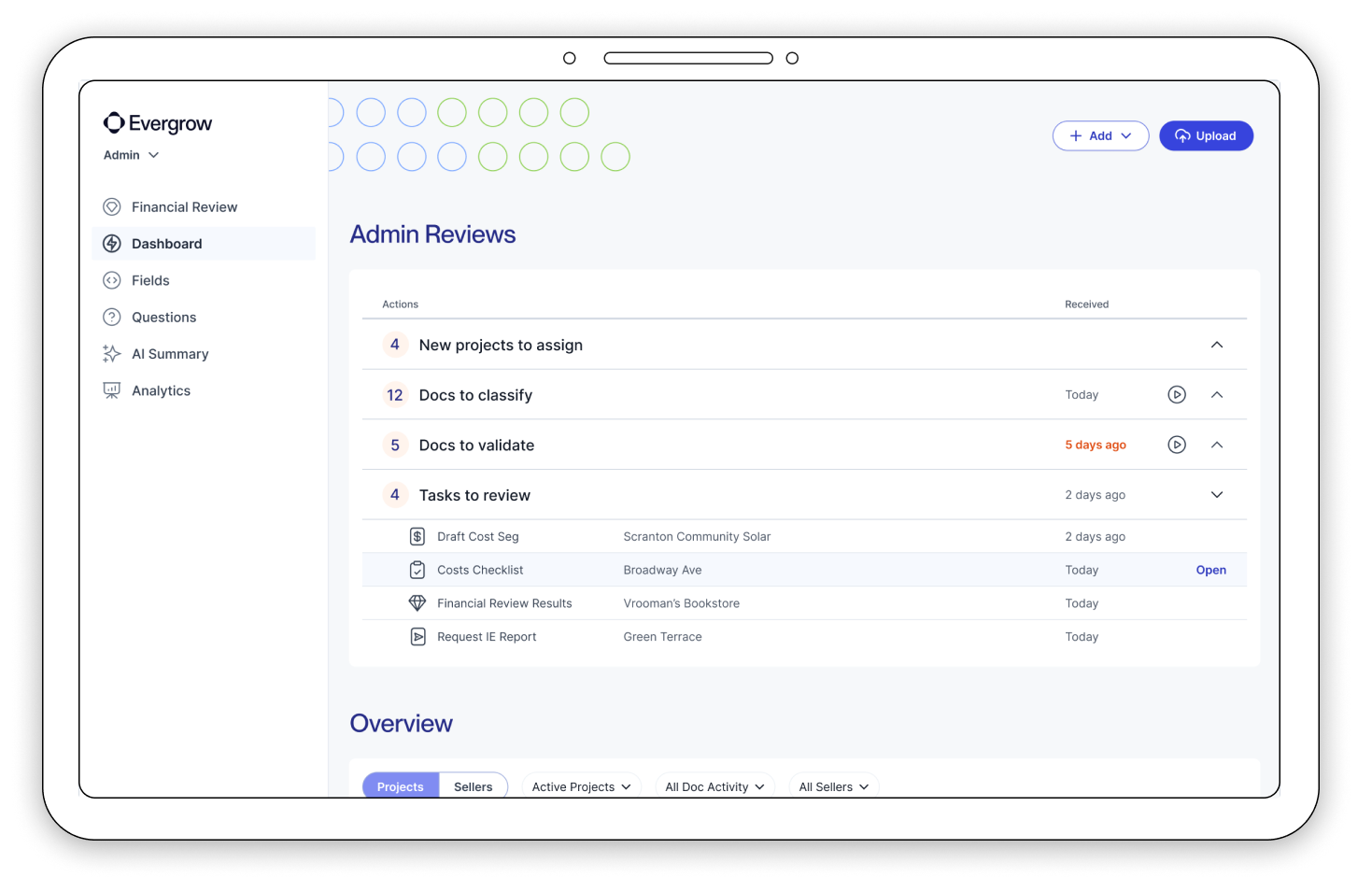 Evergrow diligence dashboard