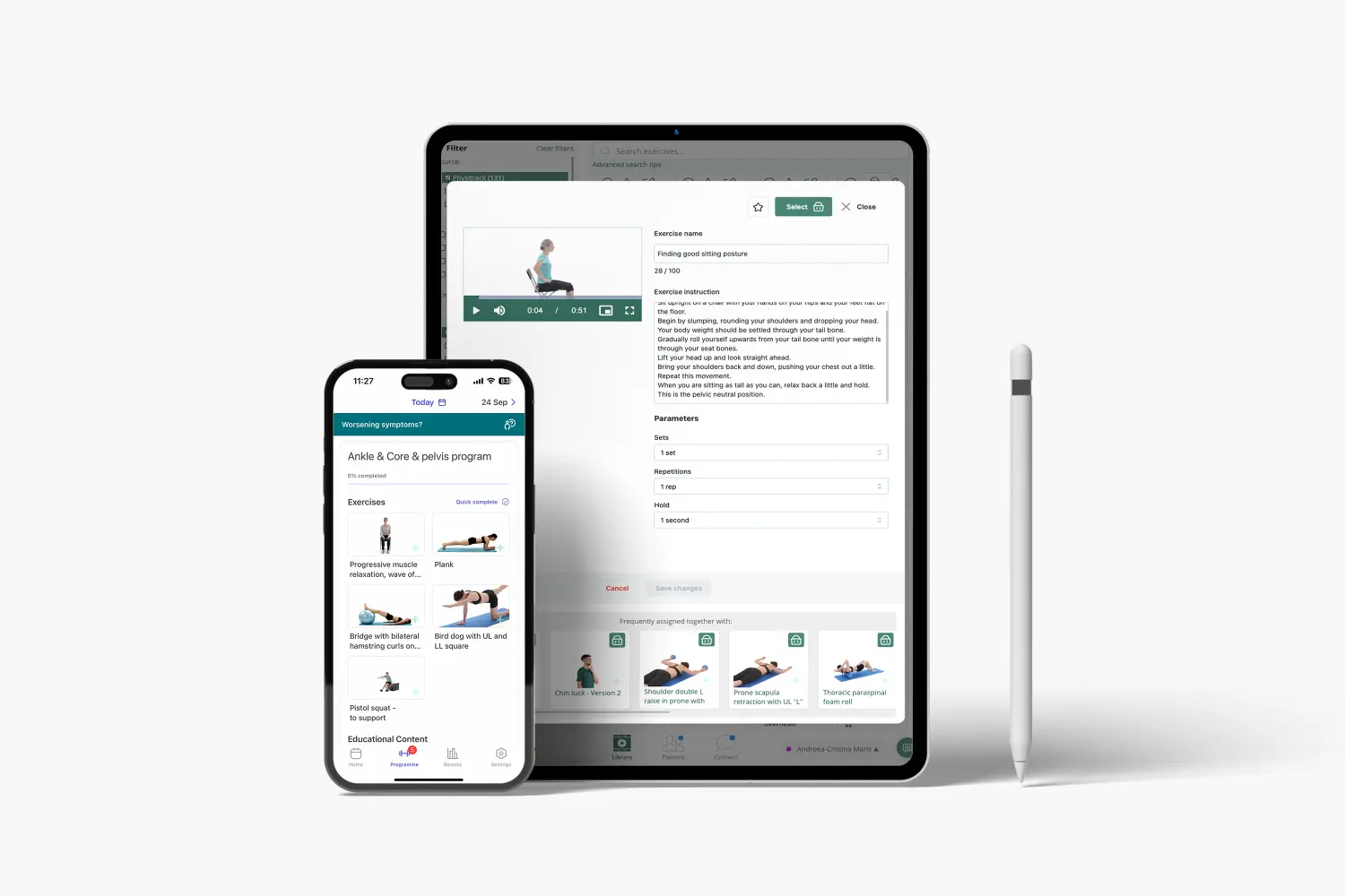 Physitrack exercises on tablet and phone