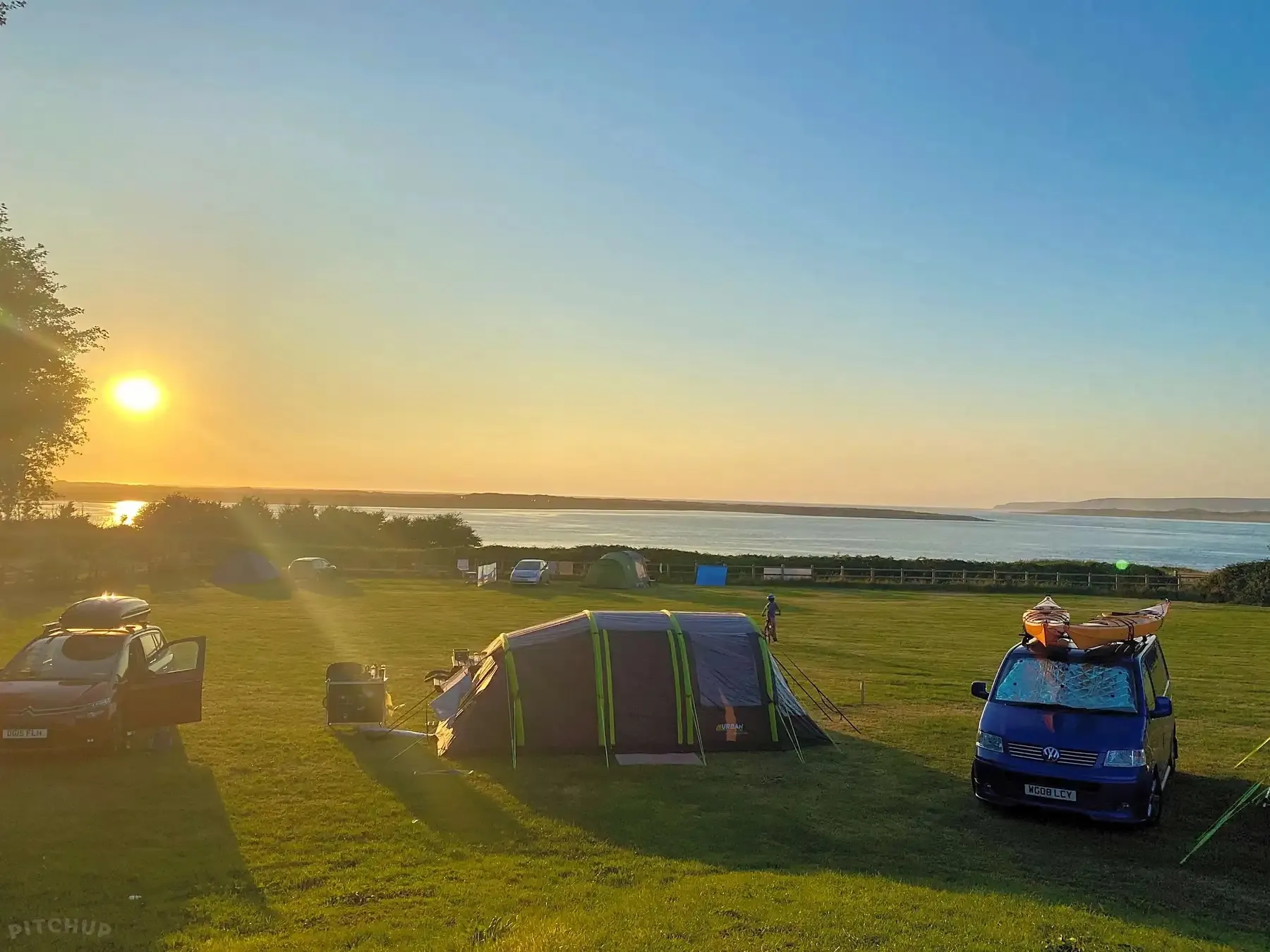 camping field and sunset