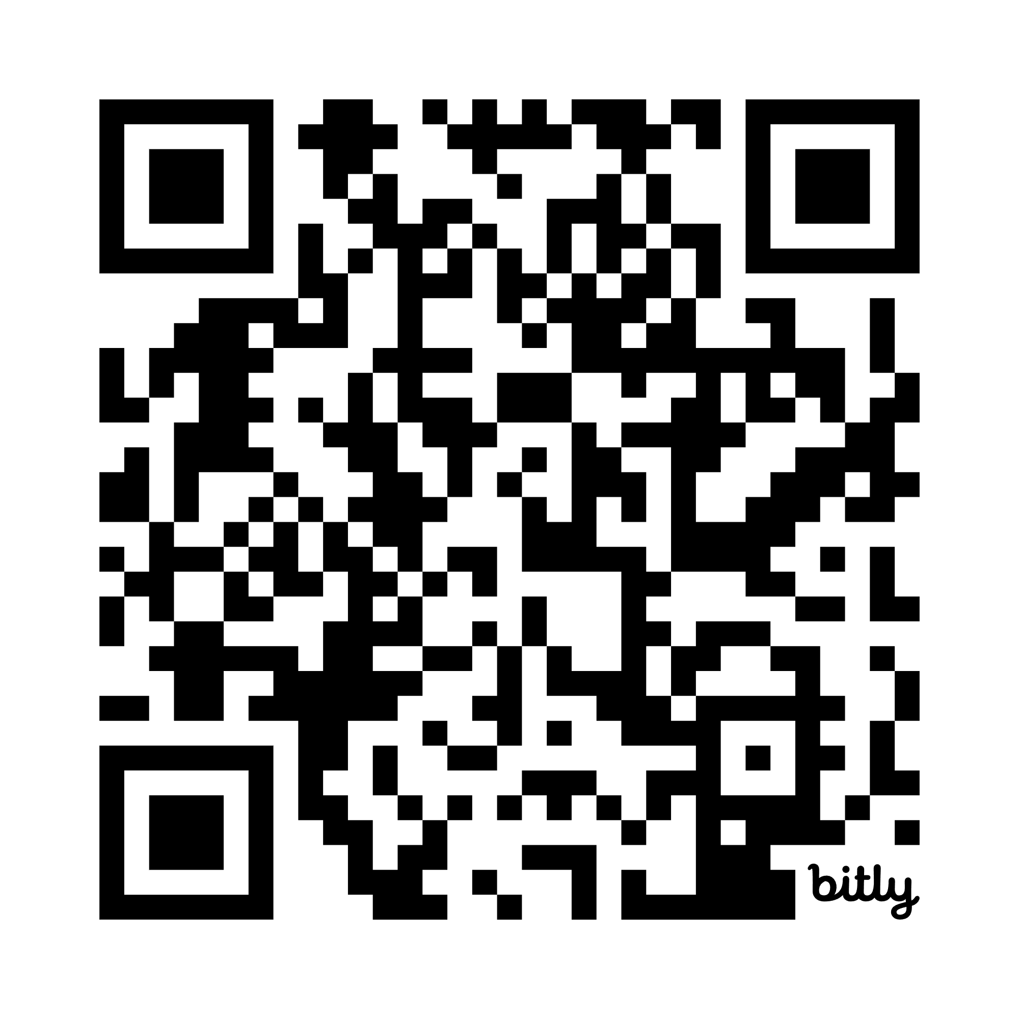 Black and white square QR code with the bitly logo in the bottom right corner.
