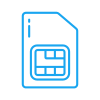 Blue line icon of a SIM card with chip details.