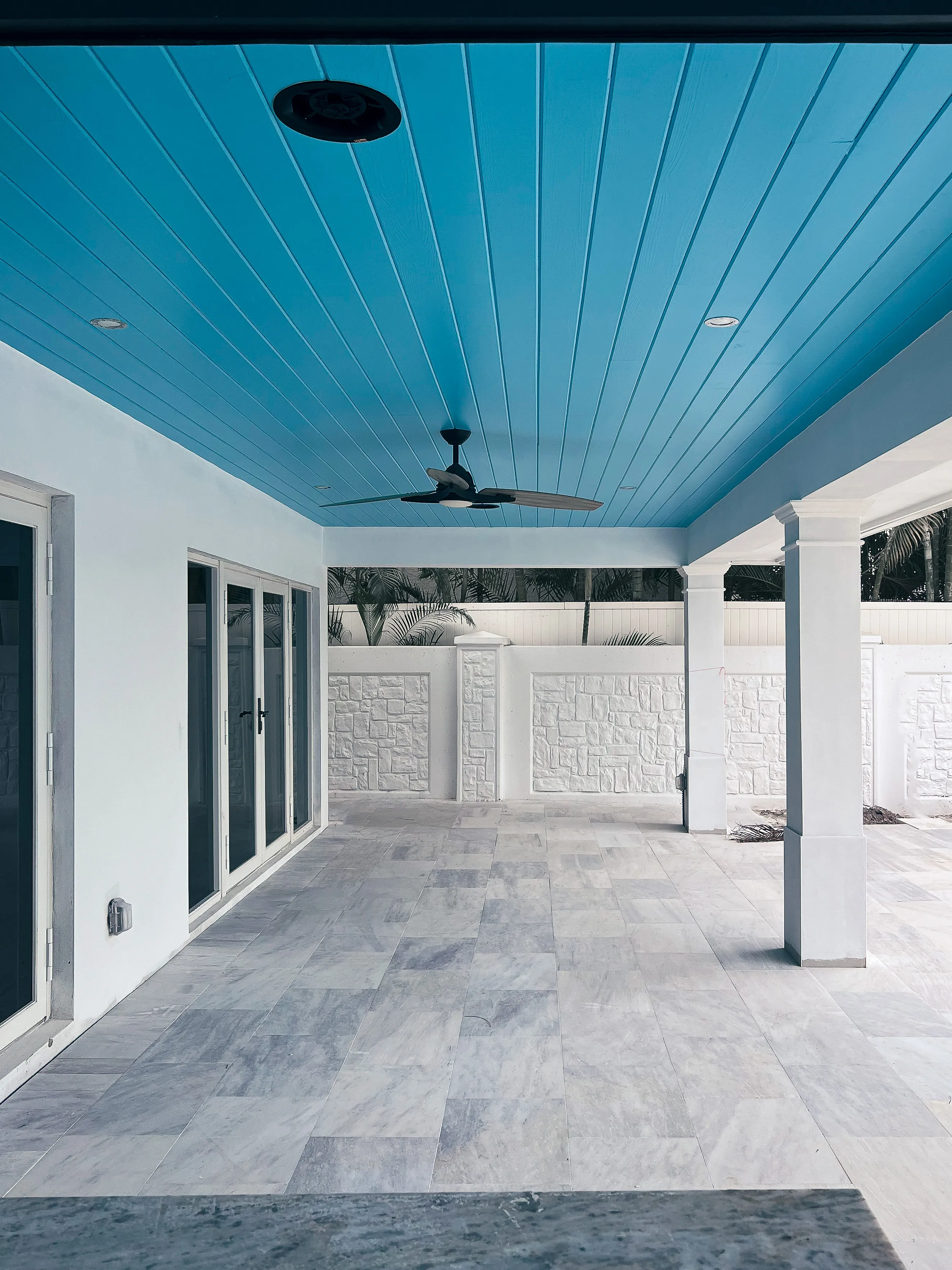 blue painted ceiling