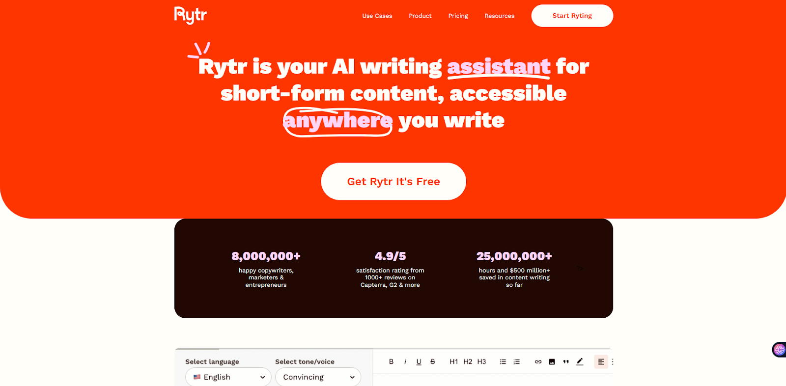 Rytr homepage