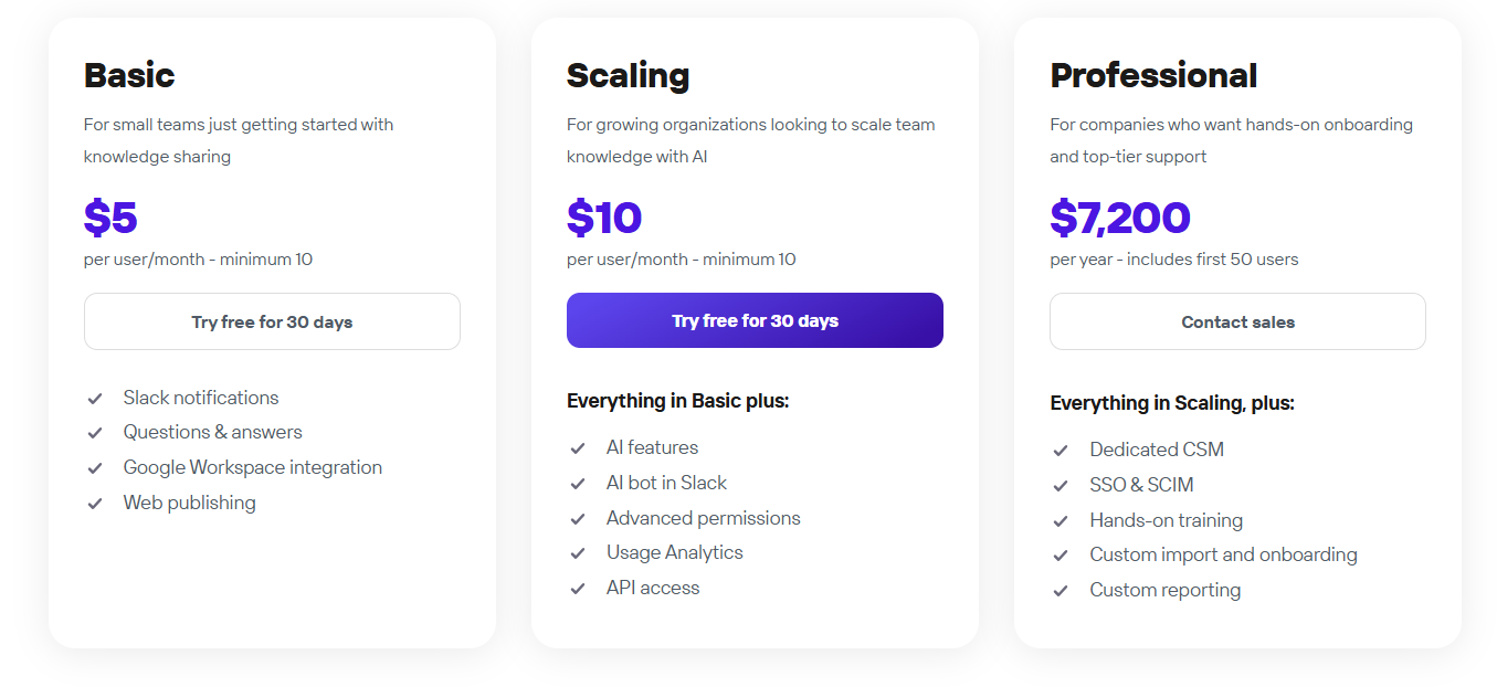 Tettra company knowledge pricing