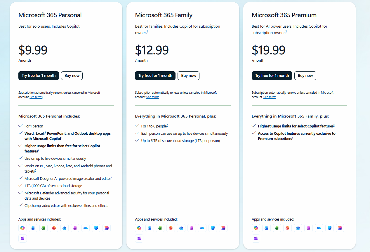 preços do microsoft copilot
