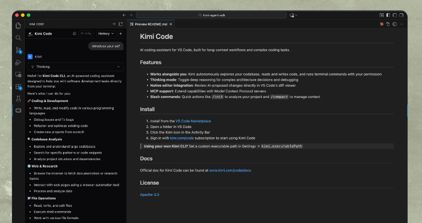 Accede a Kimi K2.5 a través del código Kimi.