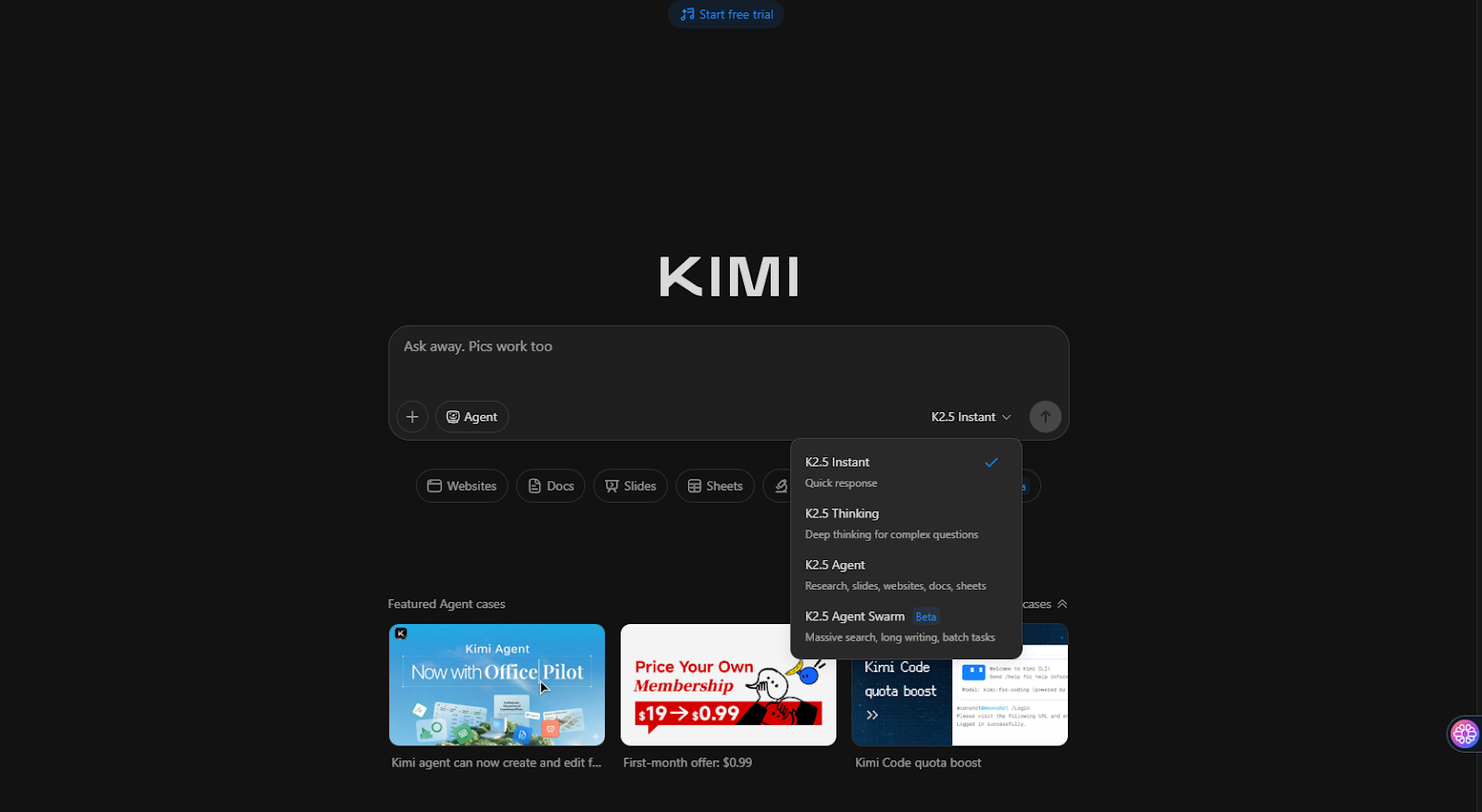 Accede a Kimi K2.5 a través de Kimi AI.